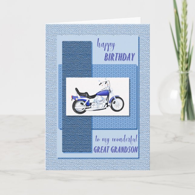 Great grandson, motor bike birthday card (Front)