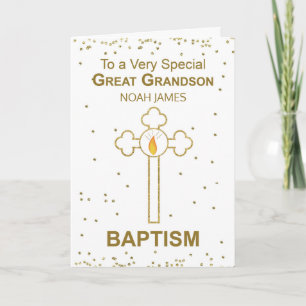 Great Grandson Personalised Name Baptism Gold Look Card