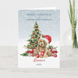Great Grandson Teddy Bear Christmas Tree  Card