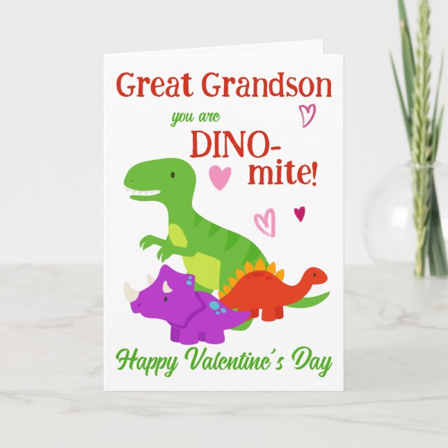 Great Grandson Valentine's Day Dino-mite Holiday Card (Front)