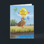 Great Grandson's Birthday with Duck and Balloons Card<br><div class="desc">This digital painting of a college student duk with floating balloons makes a festive greeting card.</div>