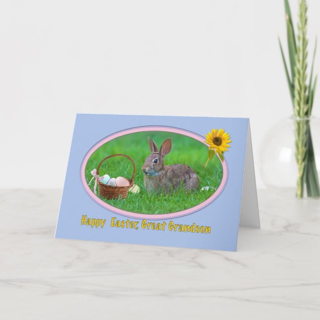 Great Grandson's Easter Card with Bunny and Eggs (Front)
