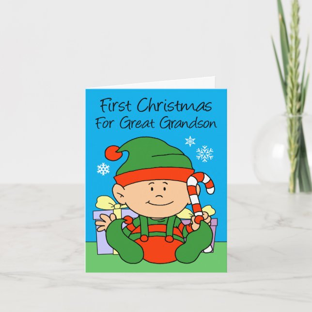 Great Grandson's First Christmas Elf Holiday Card (Front)