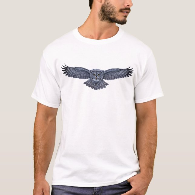 Great Gray Owl in Flight Graphic T-Shirt (Front)