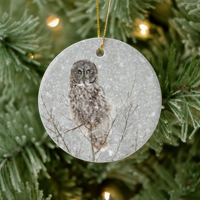 Great Gray Owl in Winter Ceramic Tree Decoration (Tree)