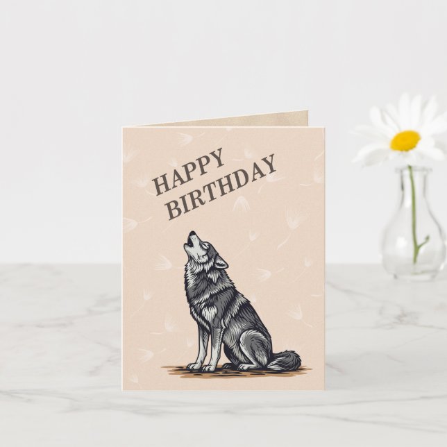 Great Gray Wolf Howling Wildlife Happy Birthday Card (Small Plant)