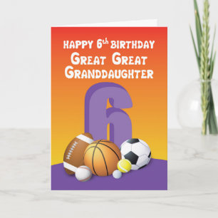 Great Great Granddaughter 6th Birthday Sports Ball Card