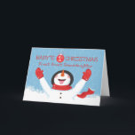 Great Great Granddaughter Babys First Christmas  Card<br><div class="desc">A sweet snowman is reaching up to relish the simple joy of a snowflake on the tongue. Wish your great great granddaughter a happy 1st Christmas as she takes delight in this season. The snowman is bundled up in a red scarf and mittens with snowflakes surrounding. The number 1 is...</div>