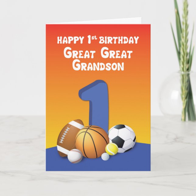 Great Great Grandson 1st Birthday Sports Balls Card (Front)
