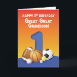 Great Great Grandson 1st Birthday Sports Balls Card<br><div class="desc">On your great great grandson’s 1st birthday celebration you should give him a ball,  or balls if we may say. This fun card holds a collection of sports balls that he will definitely love to get.</div>