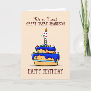 Great Great Grandson 1st Birthday, Sweet Blue Cake Card