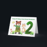 Great Great Grandson 2nd Birthday Bear and Fox  Card<br><div class="desc">Turning two is a special step, and this adorable card is perfect for a great great grandson’s big day! A bear, fox, and little bird walk together towards a bold number 2, bringing a sense of wonder and fun. With soft watercolor artwork, this card is a heartwarming way to celebrate...</div>