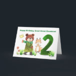 Great Great Grandson 2nd Birthday Bear and Fox  Card<br><div class="desc">Turning two is a special step, and this adorable card is perfect for a great great grandson’s big day! A bear, fox, and little bird walk together towards a bold number 2, bringing a sense of wonder and fun. With soft watercolor artwork, this card is a heartwarming way to celebrate...</div>