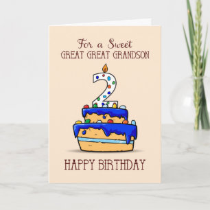 Great Great Grandson 2nd Birthday, Sweet Blue Cake Card