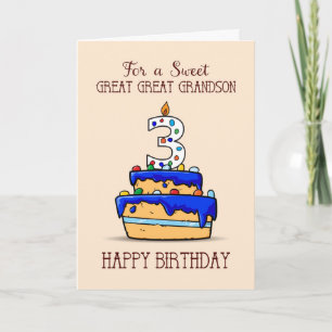 Great Great Grandson 3rd Birthday, Sweet Blue Cake Card