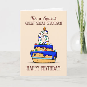 Great Great Grandson 6th Birthday, Sweet Blue Cake Card