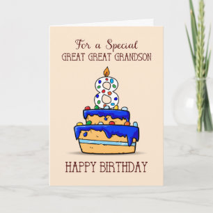 Great Great Grandson 8th Birthday, Sweet Blue Cake Card