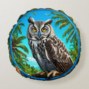 Great grey owl Bird Majestic Wildlife decorative Round Cushion