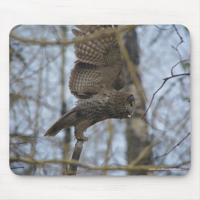Great Grey Owl Launching in Forest Wildlife Photo Mouse Mat (Front)