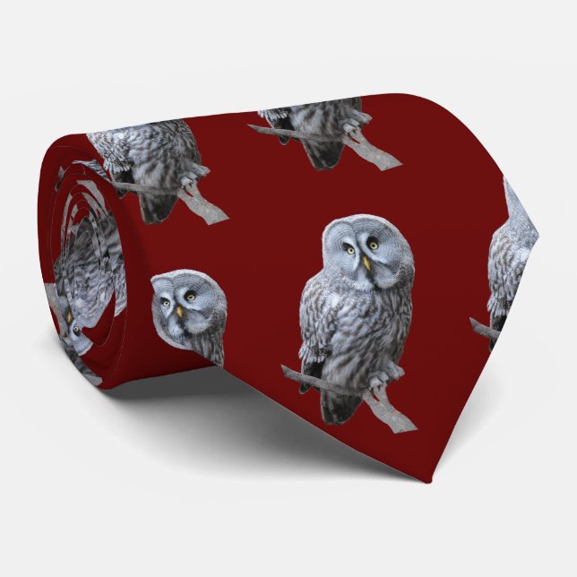 Great Grey Owl Neck Tie (Rolled)