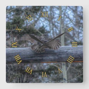 Great Grey Owl Ranch Mascot Wildlife Photo Square Wall Clock