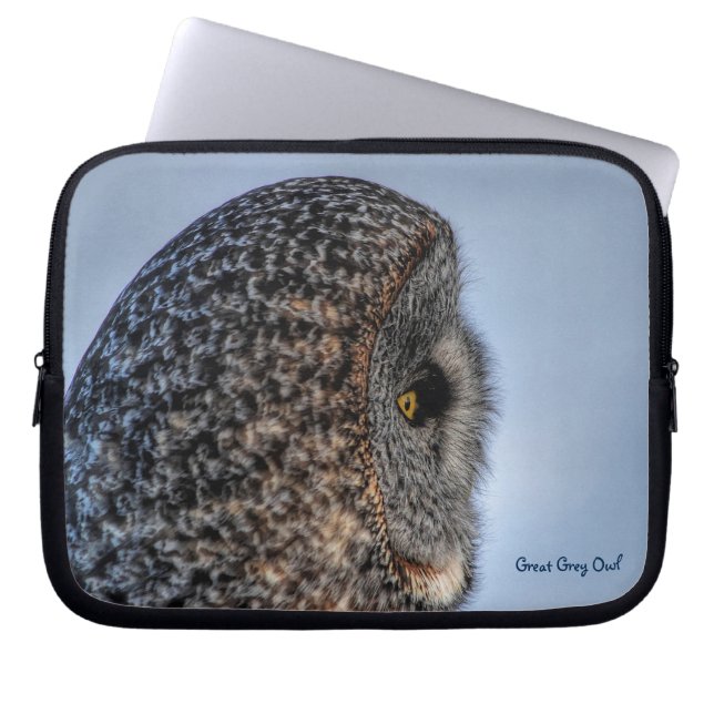 Great Grey Owl Raptor Winter Wildlife Photo Laptop Sleeve (Front)