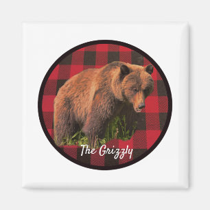 Great Grizzly Bear Buffalo Plaid Magnet