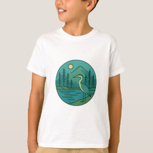 Great Heron by the Lake - Colourful Minimalist Nat T-Shirt
