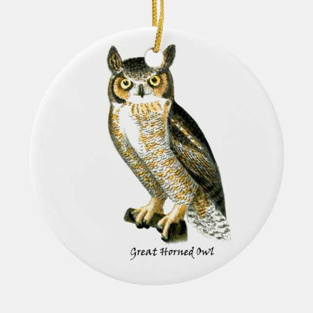 Great Horn Owl Ceramic Tree Decoration (Front)