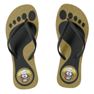Great horn owl with BBQ in hand and a gold frame Flip Flops