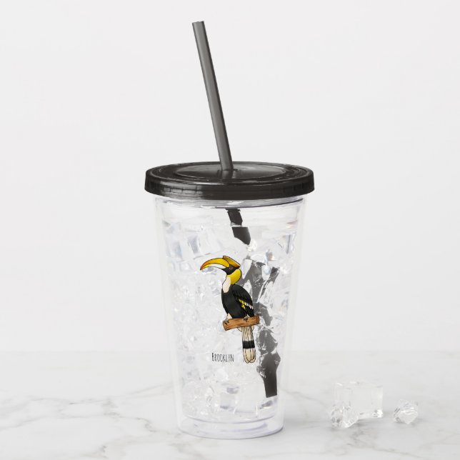 Great hornbill bird cartoon illustration acrylic tumbler (Front Ice)