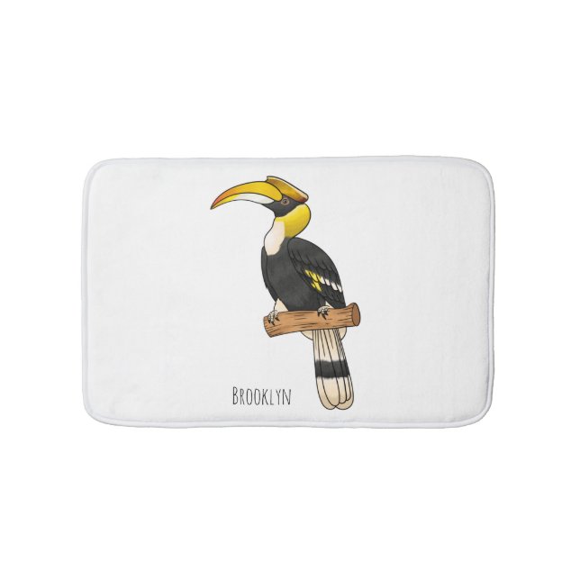 Great hornbill bird cartoon illustration bath mat (Front)