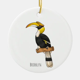 Great hornbill bird cartoon illustration  ceramic tree decoration