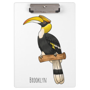 Great hornbill bird cartoon illustration clipboard