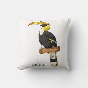 Great hornbill bird cartoon illustration cushion