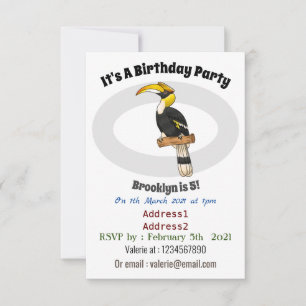 Great hornbill bird cartoon illustration invitation