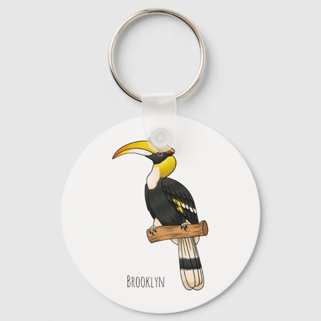 Great hornbill bird cartoon illustration key ring (Front)