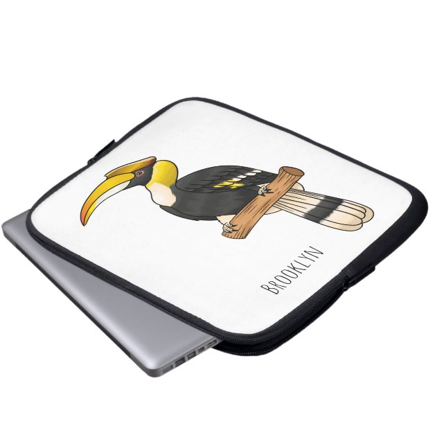Great hornbill bird cartoon illustration  laptop sleeve (Front Bottom)