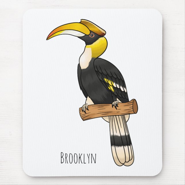 Great hornbill bird cartoon illustration  mouse mat (Front)