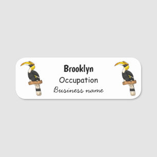 Great hornbill bird cartoon illustration name tag
