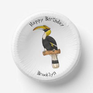 Great hornbill bird cartoon illustration paper plate
