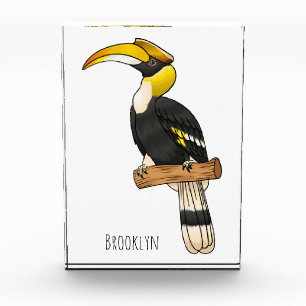 Great hornbill bird cartoon illustration photo block