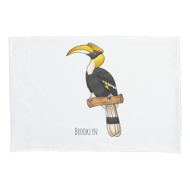 Great hornbill bird cartoon illustration pillowcase (Front)