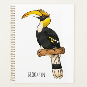 Great hornbill bird cartoon illustration planner