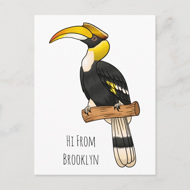Great hornbill bird cartoon illustration  postcard (Front)