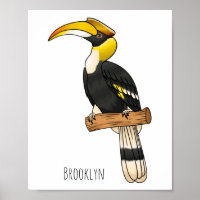 Great hornbill bird cartoon illustration 