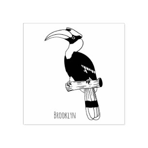 Great hornbill bird cartoon illustration rubber stamp