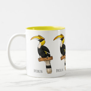Great hornbill bird cartoon illustration  Two-Tone coffee mug