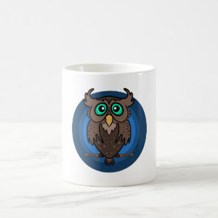 Great Horned Cartoon Owl Ocean Blue Coffee Mug