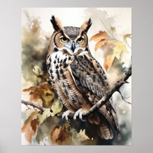 Great Horned Owl Bird Art Print Poster